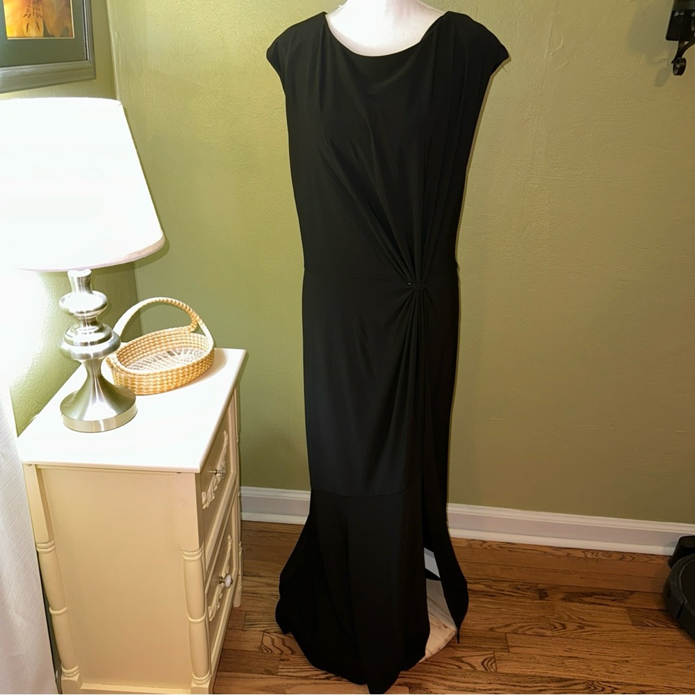 Lane Bryant Little Black Sheath Dress Maxi Size 22/24 Rouched Front Side Slits
